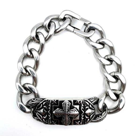 Estate Other - Unisex Gothic Knights Templar Biker Bracelet Cross Curb Rider Stainless Steel 8"